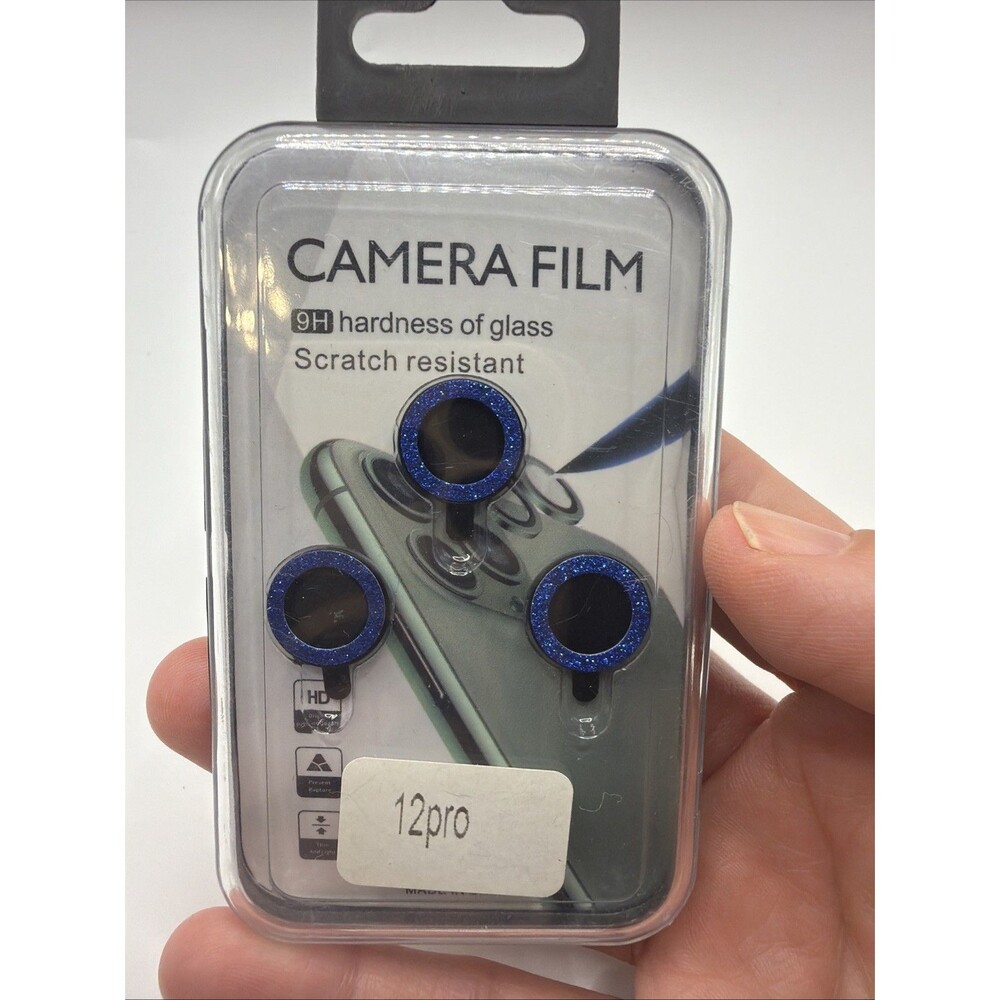 For iPhone 16 15 14 13 12 Pro Bling Diamond Camera Lens Protector Dark Blue